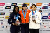 Erin Jackson (links) met Femke Kok en Na-Hyun Lee. © Getty Images