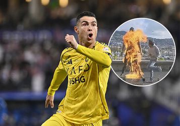 Bizarre beelden: standbeeld Cristiano Ronaldo gaat in vlammen op
