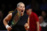 Jelena Ostapenko tijdens de finale van de Porsche Tennis Grand Prix in Stuttgart © Getty Images.