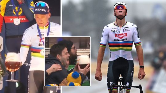 Mathieu van der Poel maakt fan dolgelukkig met reusachtig glas bier na zege E3 Saxo Classic