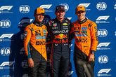 Lando Norris, Max Verstappen en Oscar Piastri. Getty Images