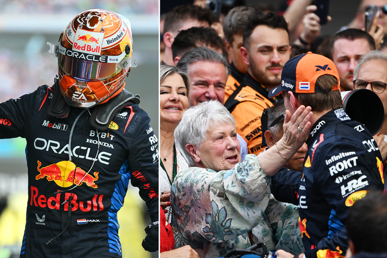 'Geweldige race, geweldige steun': Max Verstappen viert zege in Spanje met oma