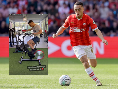 Sergiño Dest traint alweer in fitnessruimte van PSV en laat van zich horen na zware blessure: 'Ik kom terug'