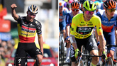 Remco Evenepoel (l) en Primoz Roglic (r) maken hun rentree in het Critérium du Dauphiné © Getty Images | Beeldbewerking Sportnieuws.nl