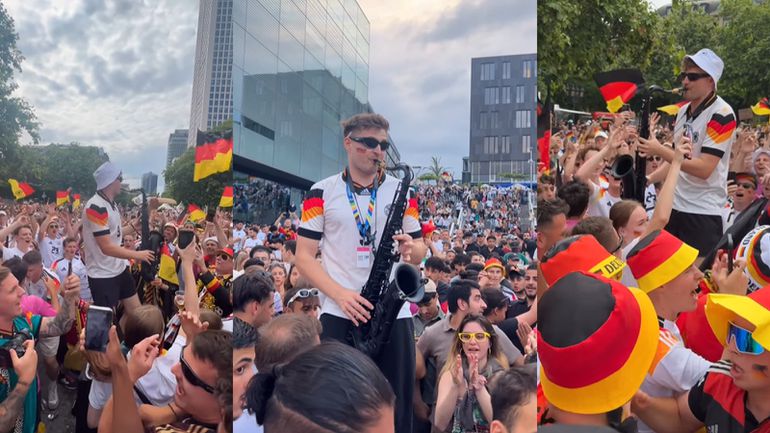 Ontslagen Duitse saxofoonleraar gaat viraal tijdens EK: 'Laat hem optreden in de finale!'