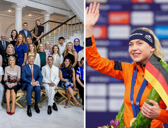 Joy Beune schittert in prachtige jurk tussen koningin Máxima, koning Willem-Alexander én andere topsporters