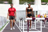 Nafi Thiam met haar vriend en coach Michael Van der Plaetsen. © Getty Images