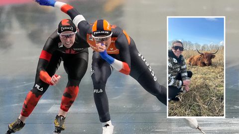 Opvallende verschijning zorgt voor hilariteit bij topschaatssters in Friesland