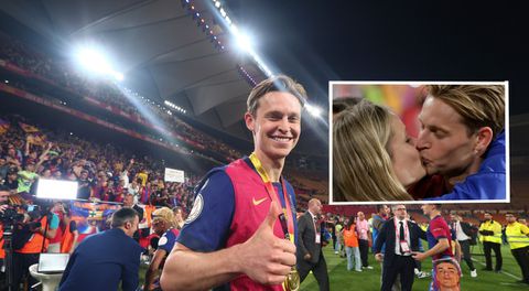 Topvoetballer Frenkie de Jong viert met stralende geliefde Mikky Kiemeney groot feest