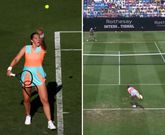 Jelena Ostapenko raakt de bal helemaal verkeerd. © Getty Images