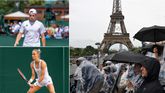 Tallon Griekspoor en Arantxa Rus later in actie door regen in Parijs. Getty Images
