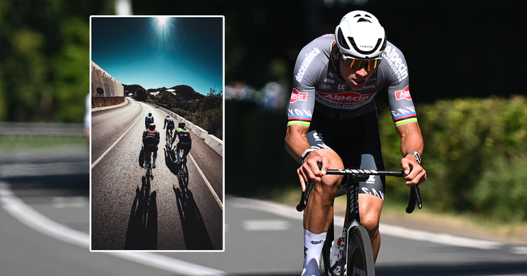 Wielerkampioen Mathieu van der Poel samen met 'duur groepje' op fietstocht: 'Terug op het lijdensfestival'