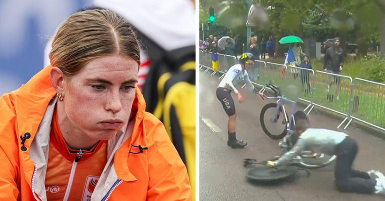 Veel tranen bij wielrensters na gevaarlijke glij-editie op Olympische Spelen: 'Papa, dit kan ik er nou niet bij hebben'