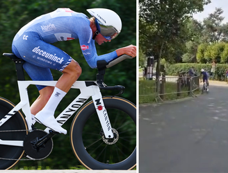 Mathieu van der Poel ontsnapt dankzij geweldige reflex maar net aan harde valpartij in Renewi Tour