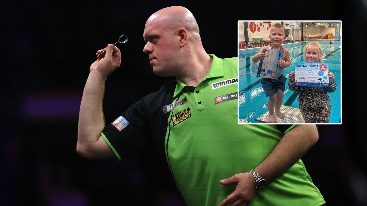 Michael van Gerwen is een trotse vader nadat zoontje twee zwemdiploma's haalt op één dag