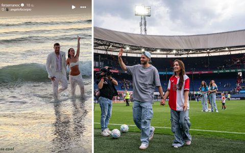 Prachtige beelden van trouwerij Feyenoorder Santiago Gimenez, bruid Fer Serrano zéér luchtig gekleed