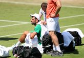 Novak Djokovic tijdens zijn training op Wimbledon.

© GettyImages