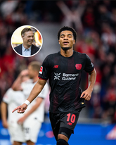 Erik Meijer (L) springt in de bres voor Leverkusen-speler Malik Tillman (R). ©Getty Images, beeldbewerking Sportnieuws.nl.