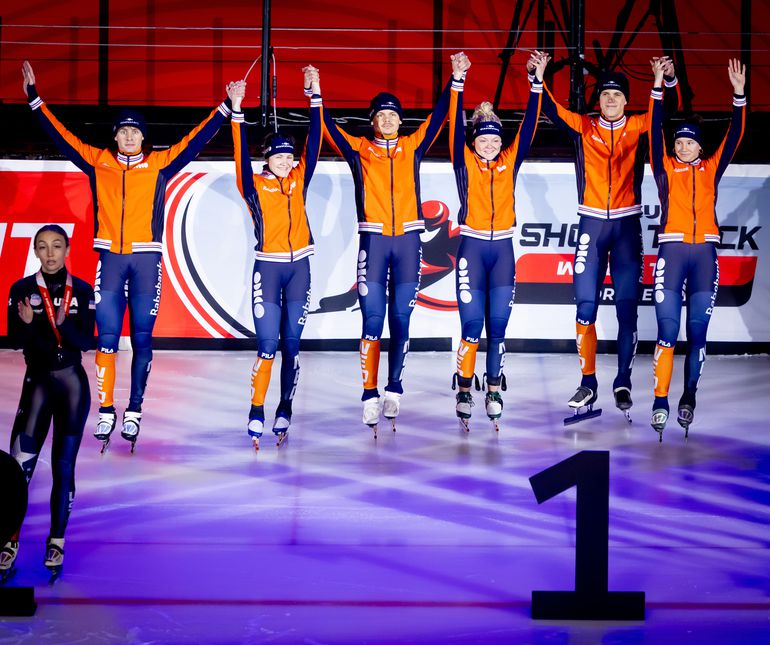 Nederland schittert in Dordrecht: shorttrackploeg pakt eindelijk goud op mixed relay