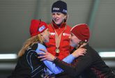 Anni Friesinger, Irene Wust, Cindy Klassen bij het WK allround 2007 ©Getty Images