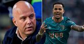 Arne Slot en Justin Kluivert. Getty Images, beeldbewerking Sportnieuws.nl