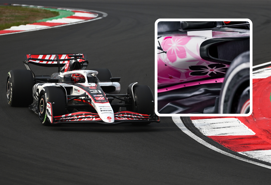 Team Haas onthult speciale Formule 1-wagen vol roze bloemen voor GP van Japan