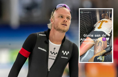 Ex-topschaatser Koen Verweij (36) onthult gigantische tatoeage: 'Glorie aan de allerhoogste'