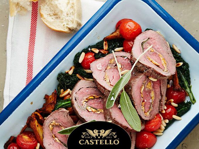 Телешко руло с гъби, чедър Castello® и градински чай