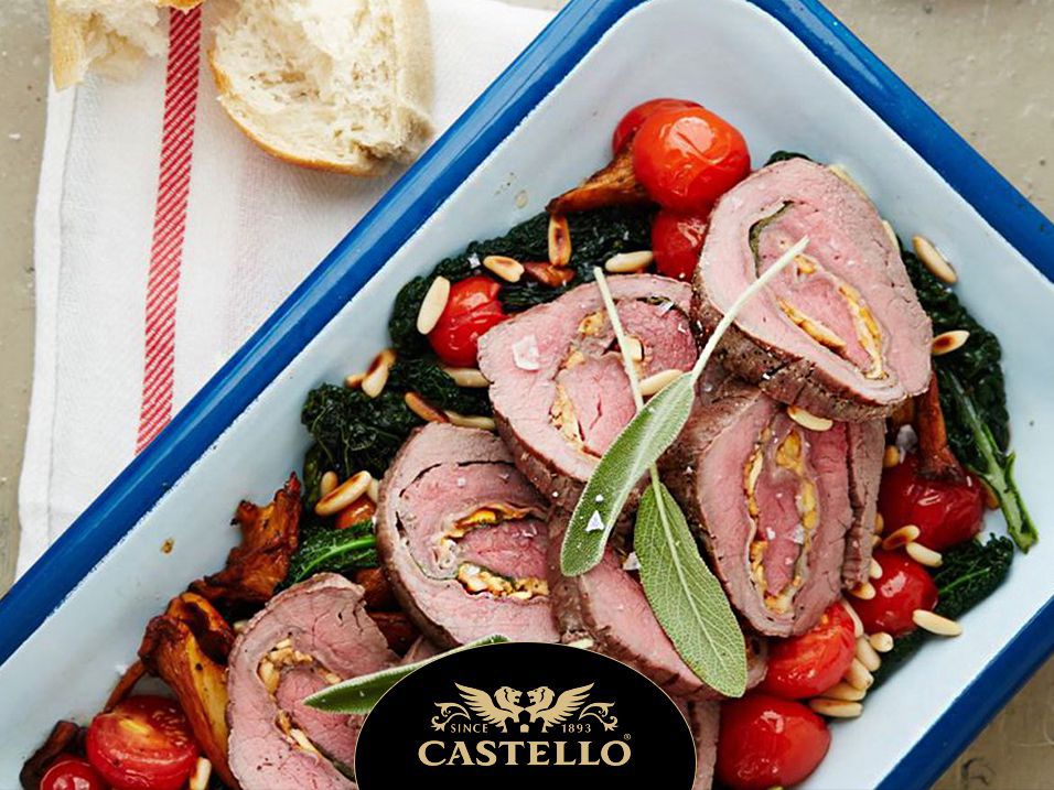 Телешко руло с гъби, чедър Castello® и градински чай