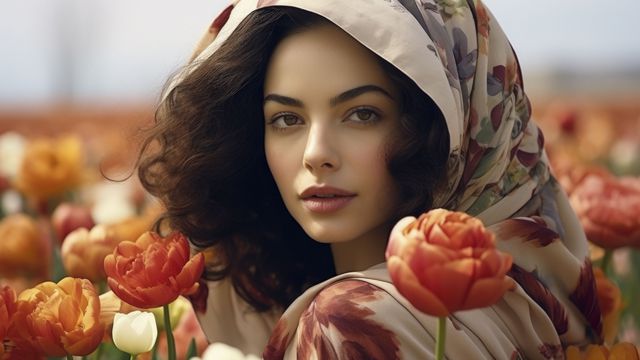 Жена, цветя, пролет