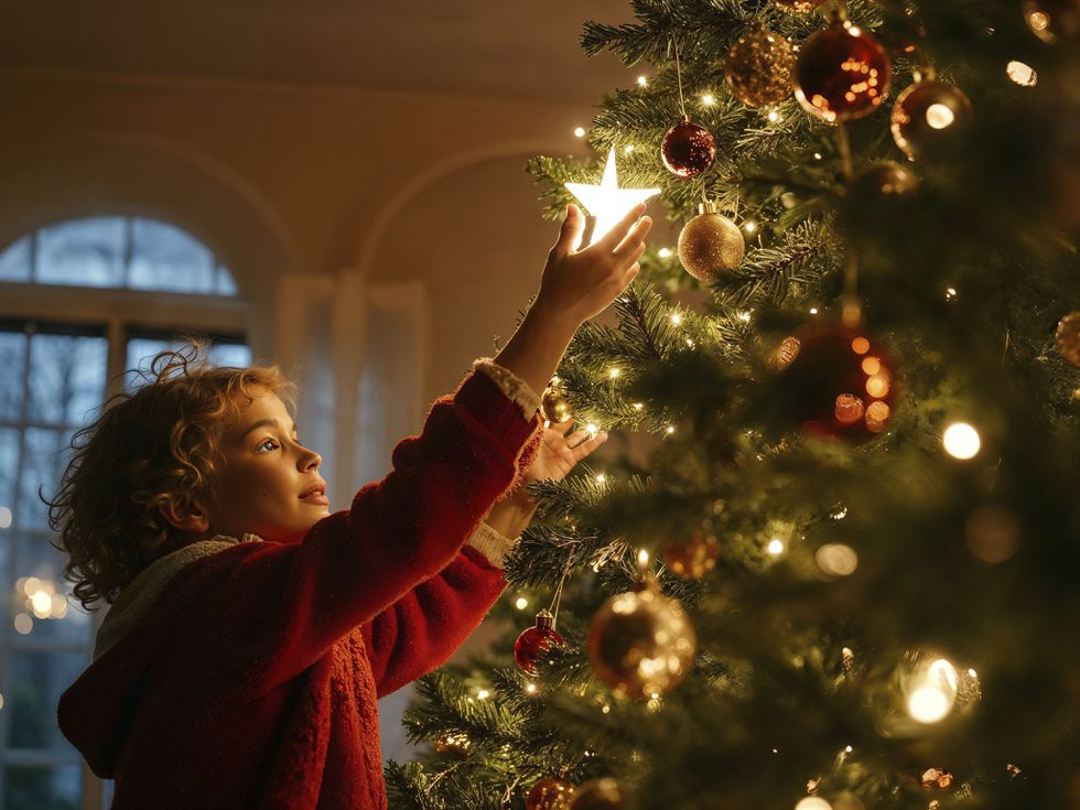 Дете украсява елха