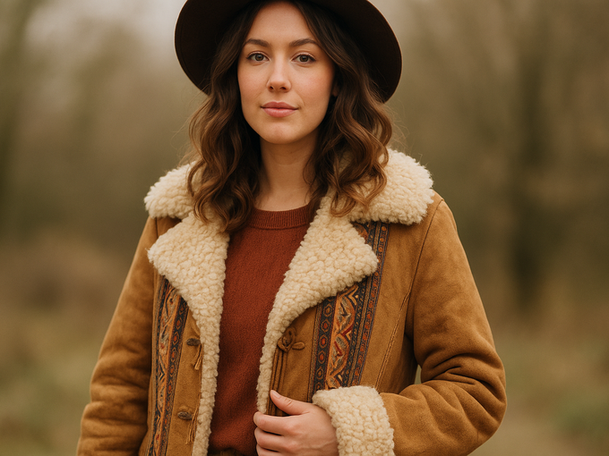 Основната тенденция за зима 2026: палто от агнешка кожа в стил бохо-шик