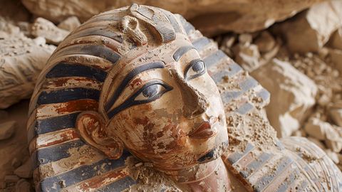 Фрагмент от древна огърлица украсен с лика на фараон Тутанкамон