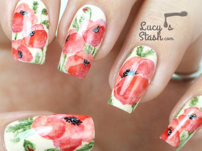 Красив маникюр с цвете мак (видео)