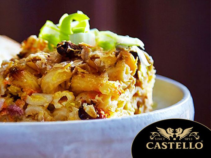 Mac & Cheese с Castello чедър, зеленчуци и бекон