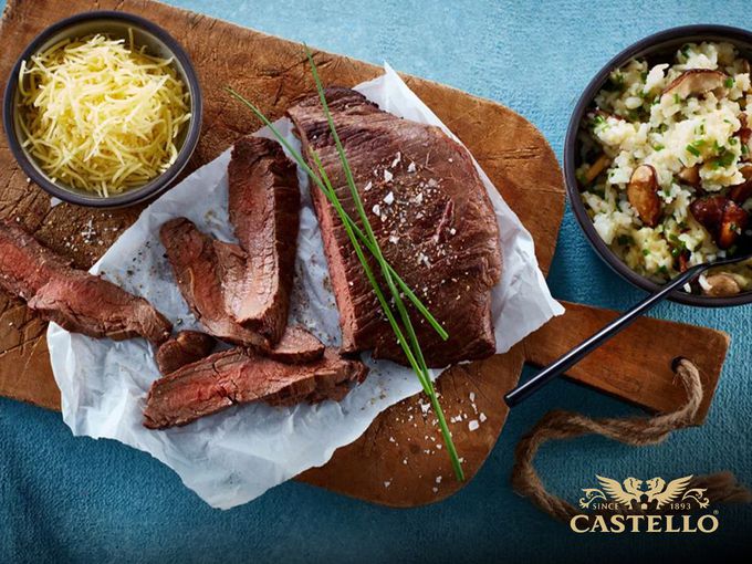 Tелешки стек с ориз с диви гъби и чедър Castello®